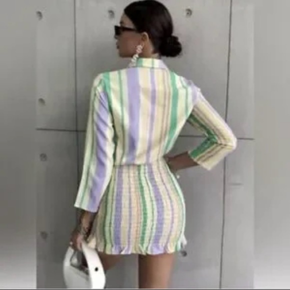 BNWOT Zara The Valery Pastel Striped Smocked Mini Dress size XXL - Picture 2 of 7